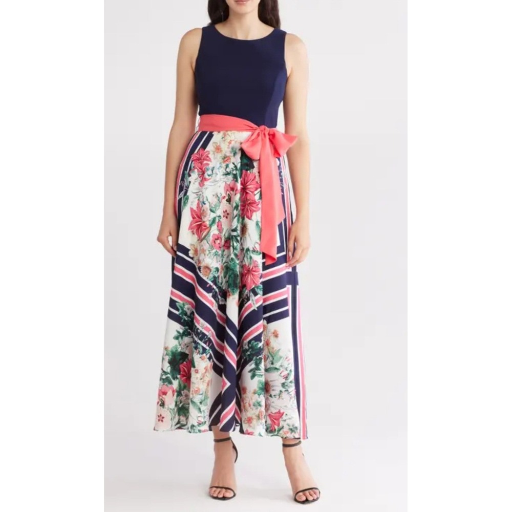Eliza J Navy‎ Floral Print Sleeveless Maxi Dress Size 2 Navy Blue Multi EJ7M8112